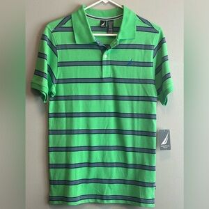 Nautica Short Sleeved Green/Blue Striped Polo     
Size 14/16